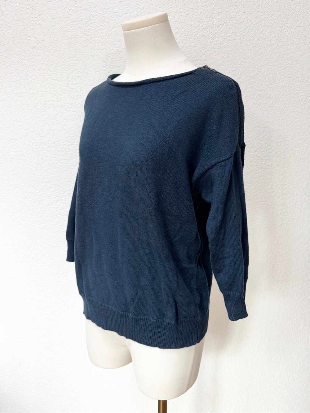 Gap Zipper Shoulder Navy Blue Lightweight Crewneck Sweater M Cotton - Picture 4 of 6